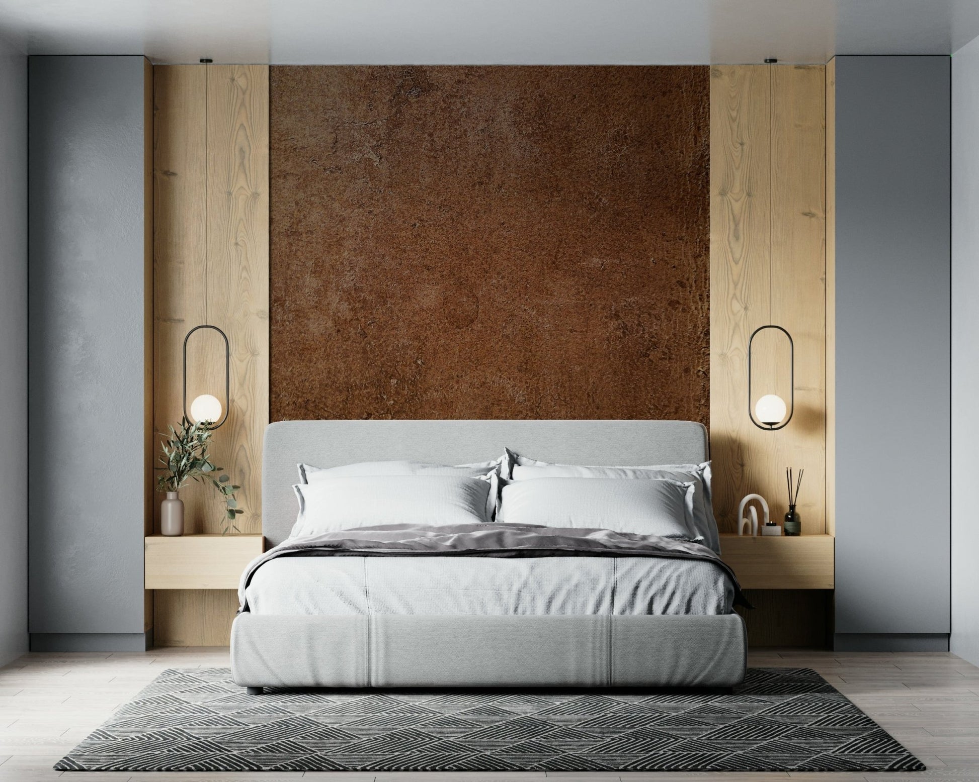 A calming abstract design wallpaper mural that defines a space.