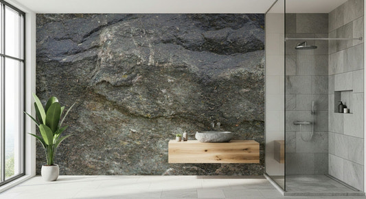 Living room with Aged Stone Surface Wall Mural accent.