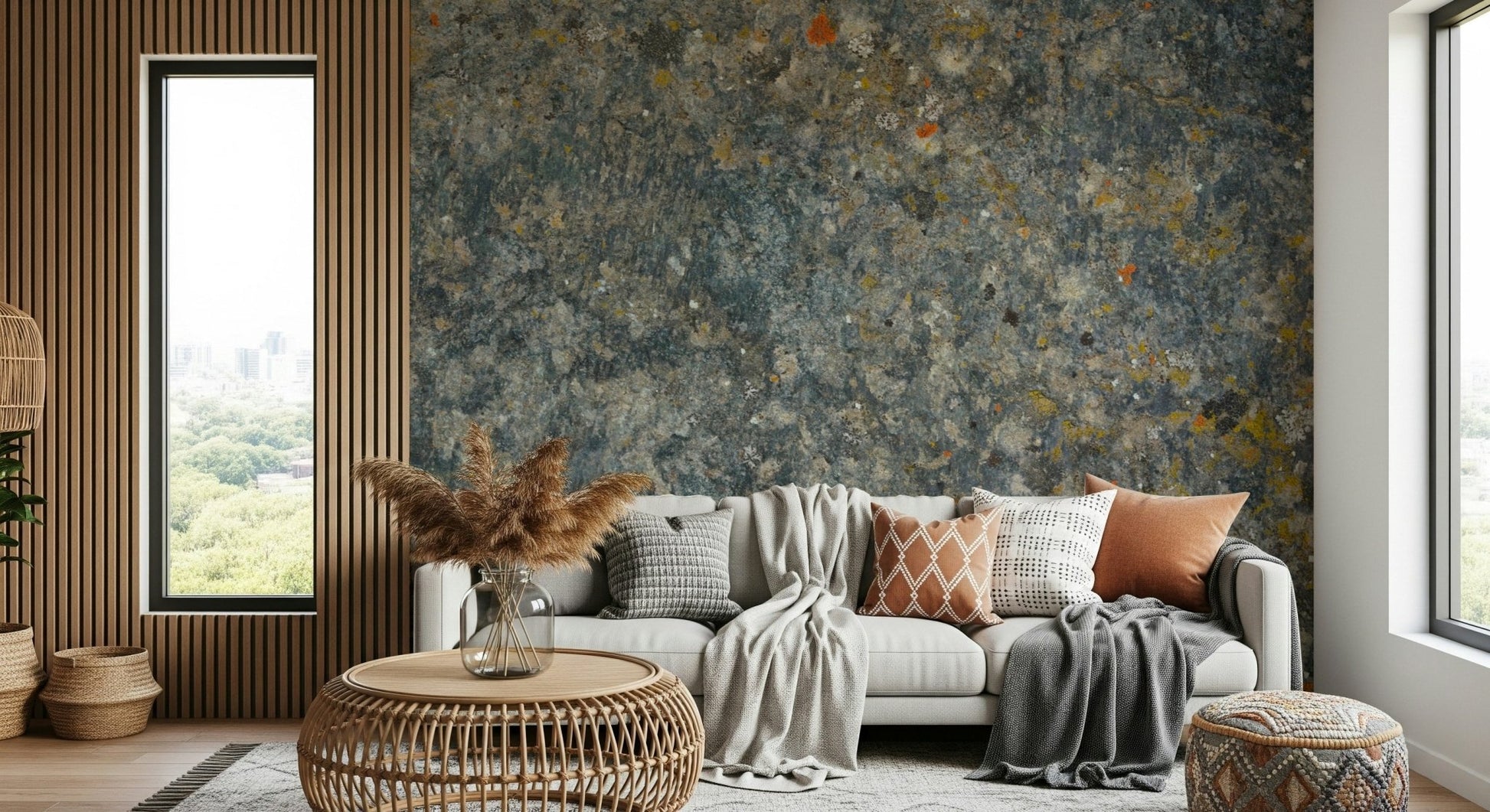 A graceful subtle pattern wall mural in cool, neutral tones.