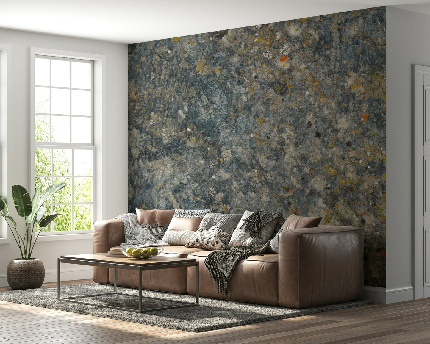A calming abstract design wallpaper mural that defines a space.