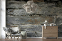 Close-up of overlapping stone textures on mural., GD6068