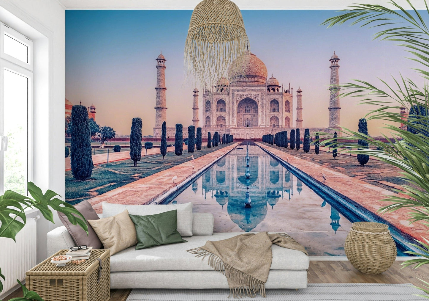 Agra's Jewel wall mural keeps a Living room corner focused and composed