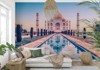 Agra's Jewel wall mural keeps a Living room corner focused and composed
