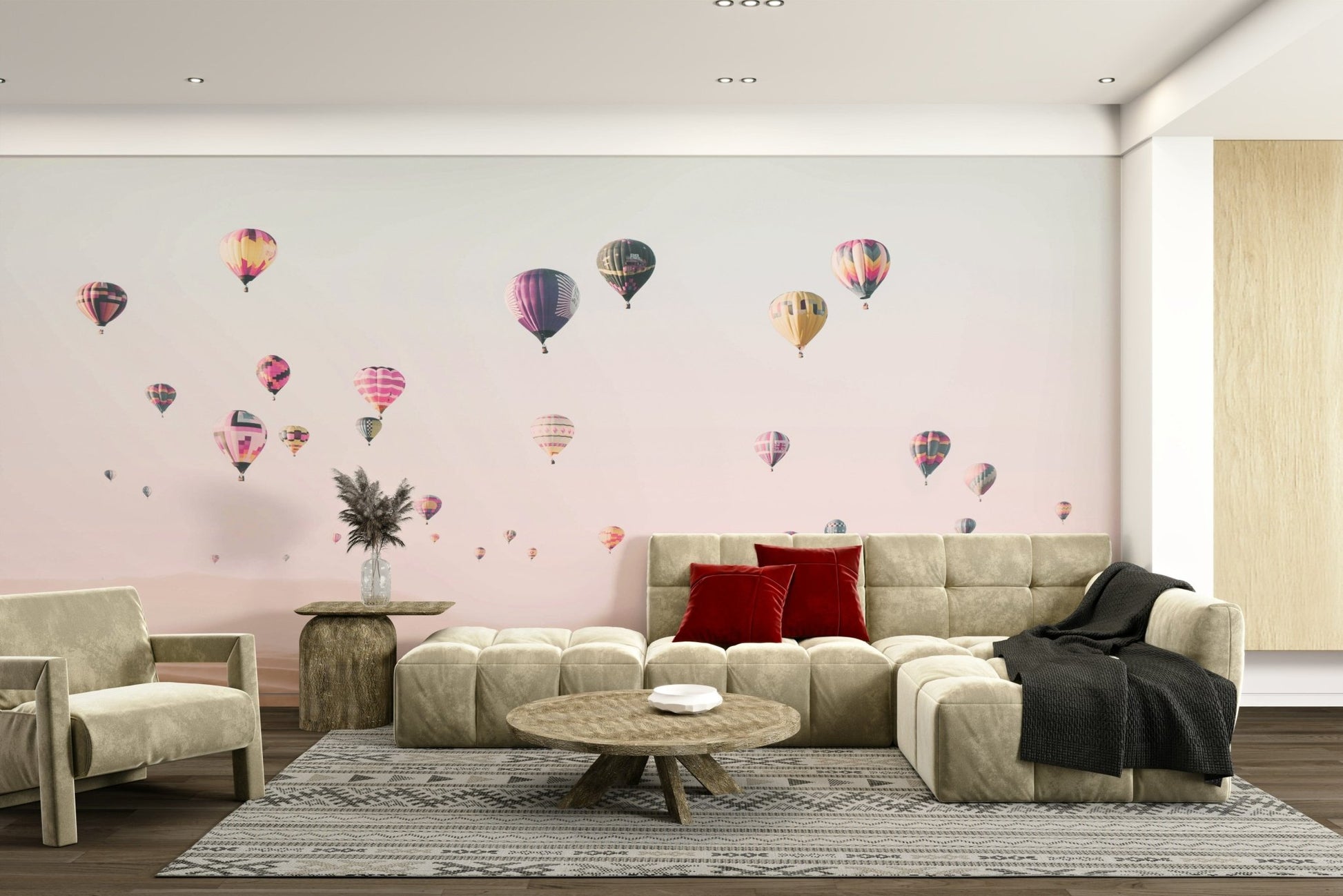 Pastel sky with flying balloons

