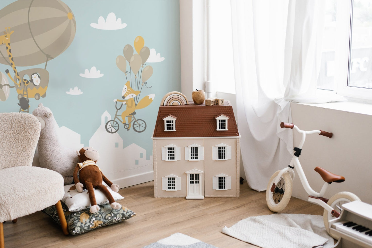 Fox and Penguin Hot Air Balloons Wallpaper Murals - Giffywalls B010