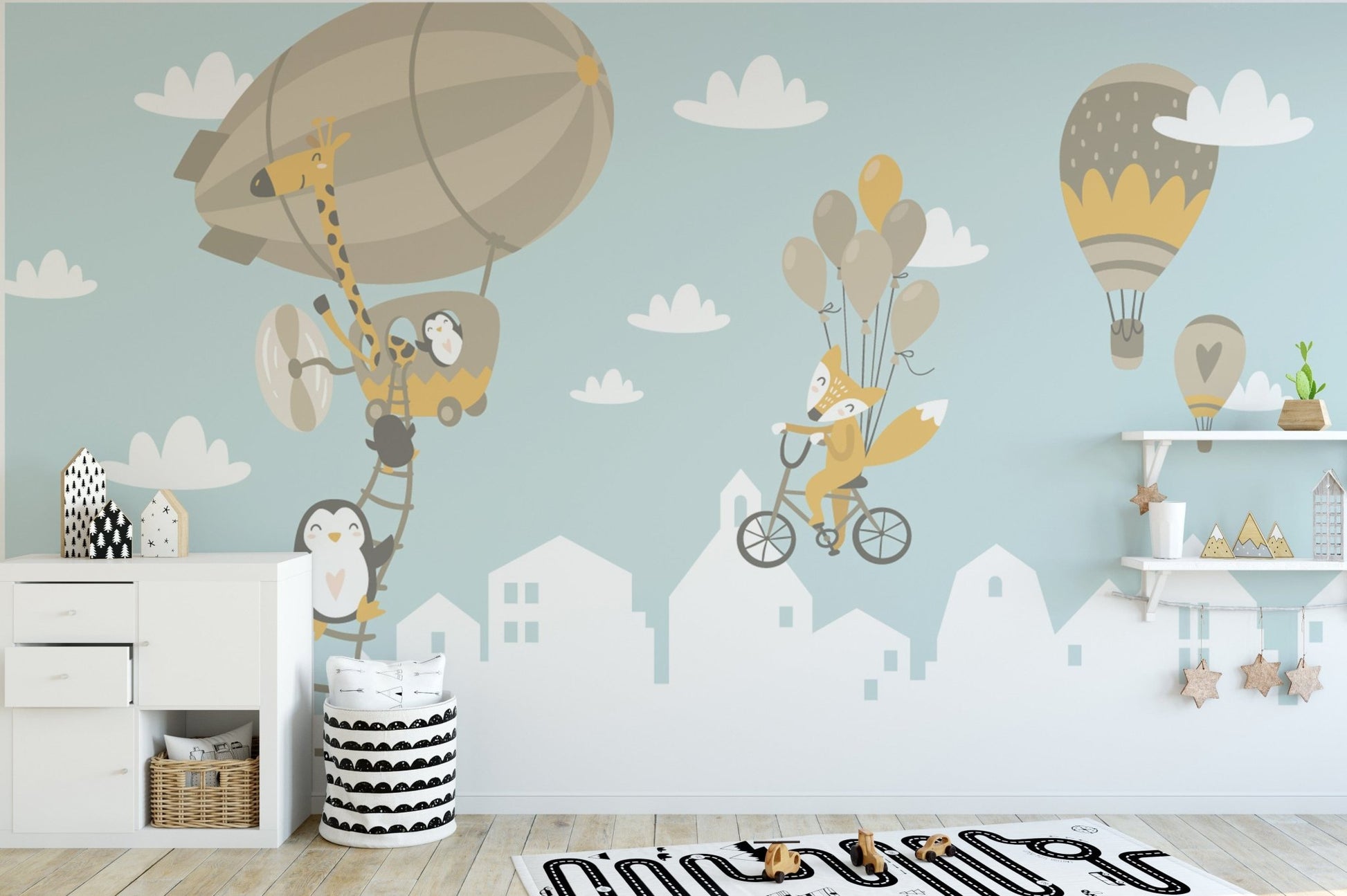 Fox and Penguin Hot Air Balloons Wallpaper Murals - Giffywalls B010