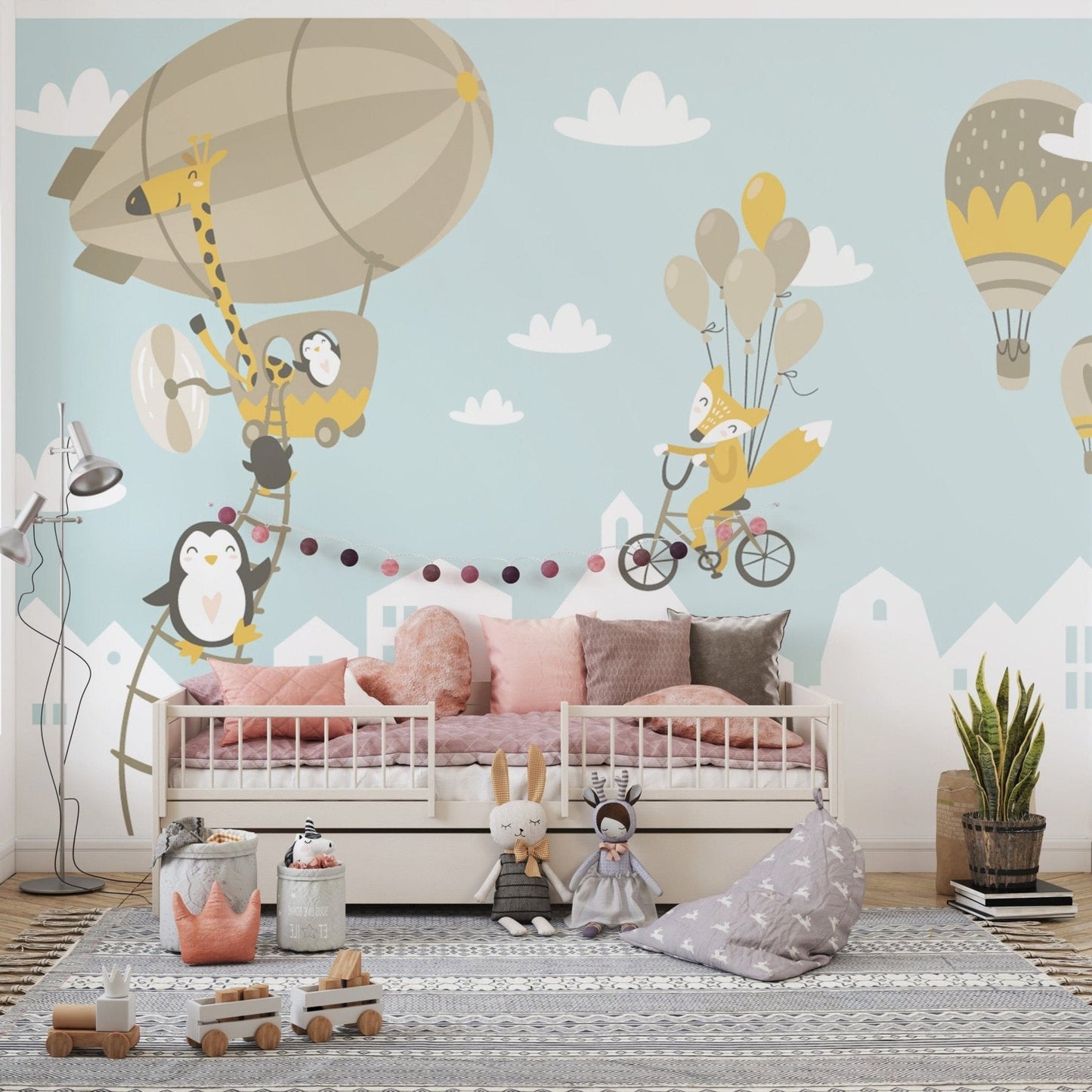 Fox and Penguin Hot Air Balloons Wallpaper Murals - Giffywalls B010
