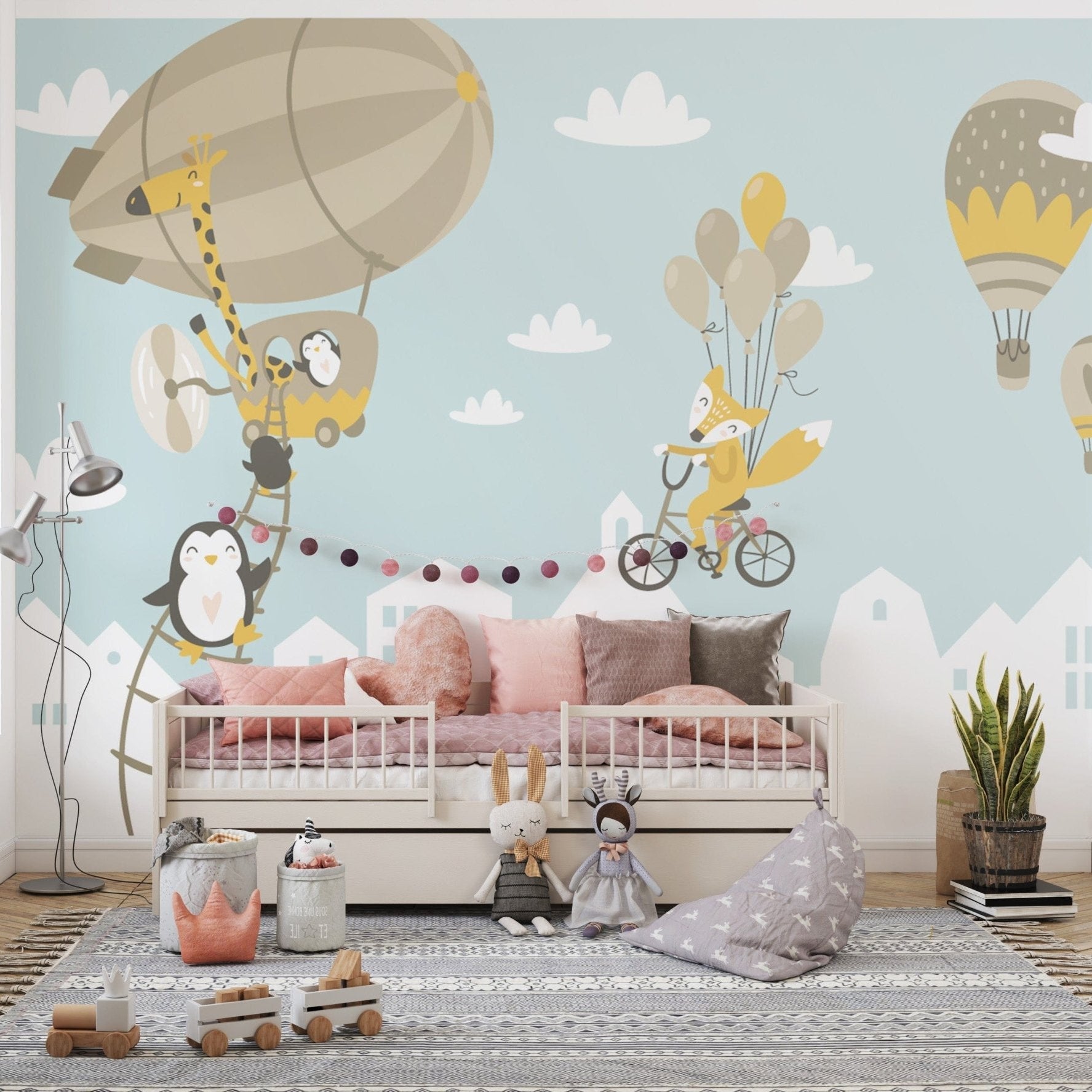 Fox and Penguin Hot Air Balloons Wallpaper Murals - Giffywalls B010