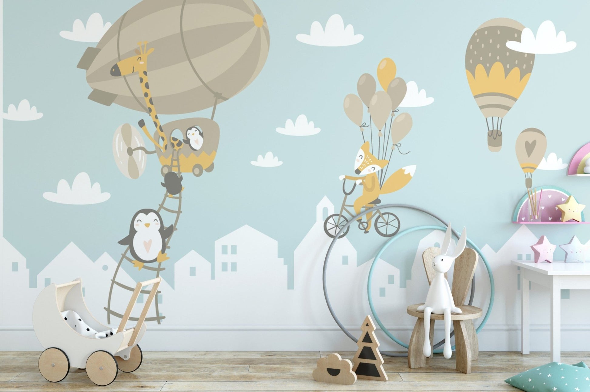 Fox and Penguin Hot Air Balloons Wallpaper Murals - Giffywalls B010