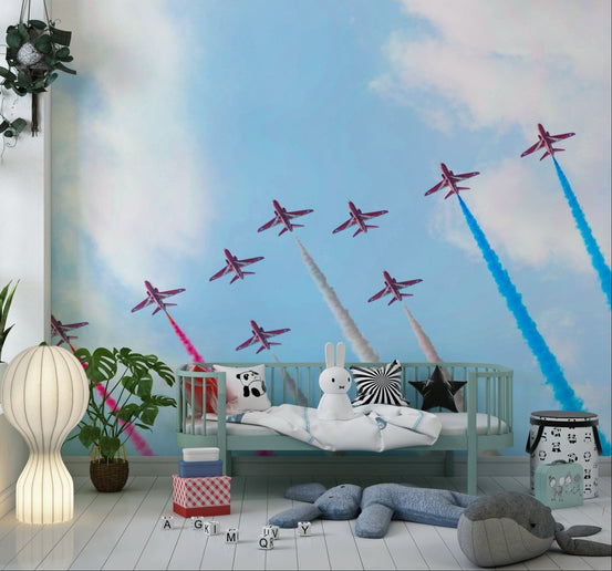 Aviation inspired wall mural with multiple planes for a hallway., GD7749