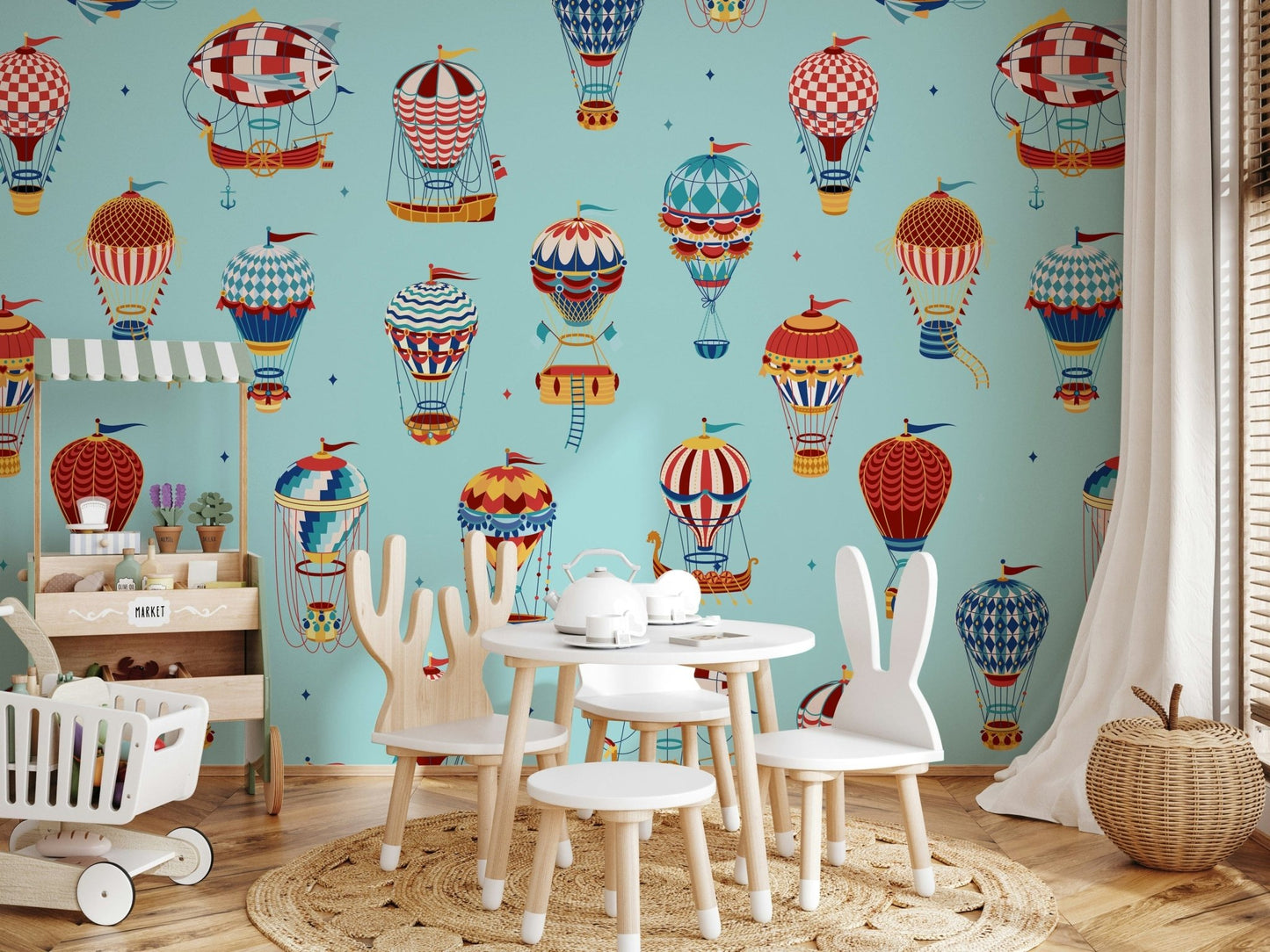 A beautiful modern art wall mural of an air balloon.