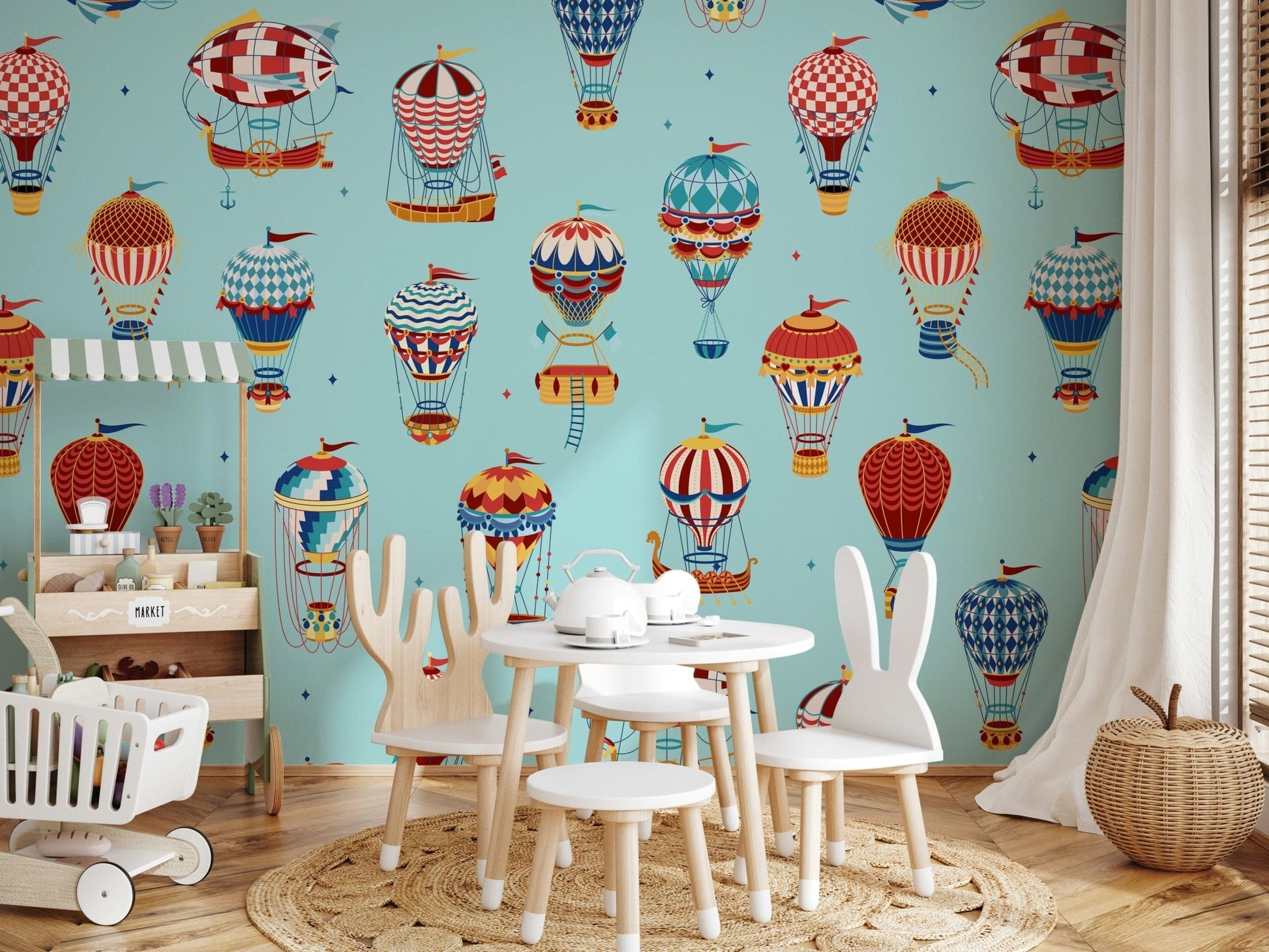 A beautiful modern art wall mural of an air balloon.