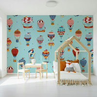 A peaceful open sky mural on decorative wallpaper.