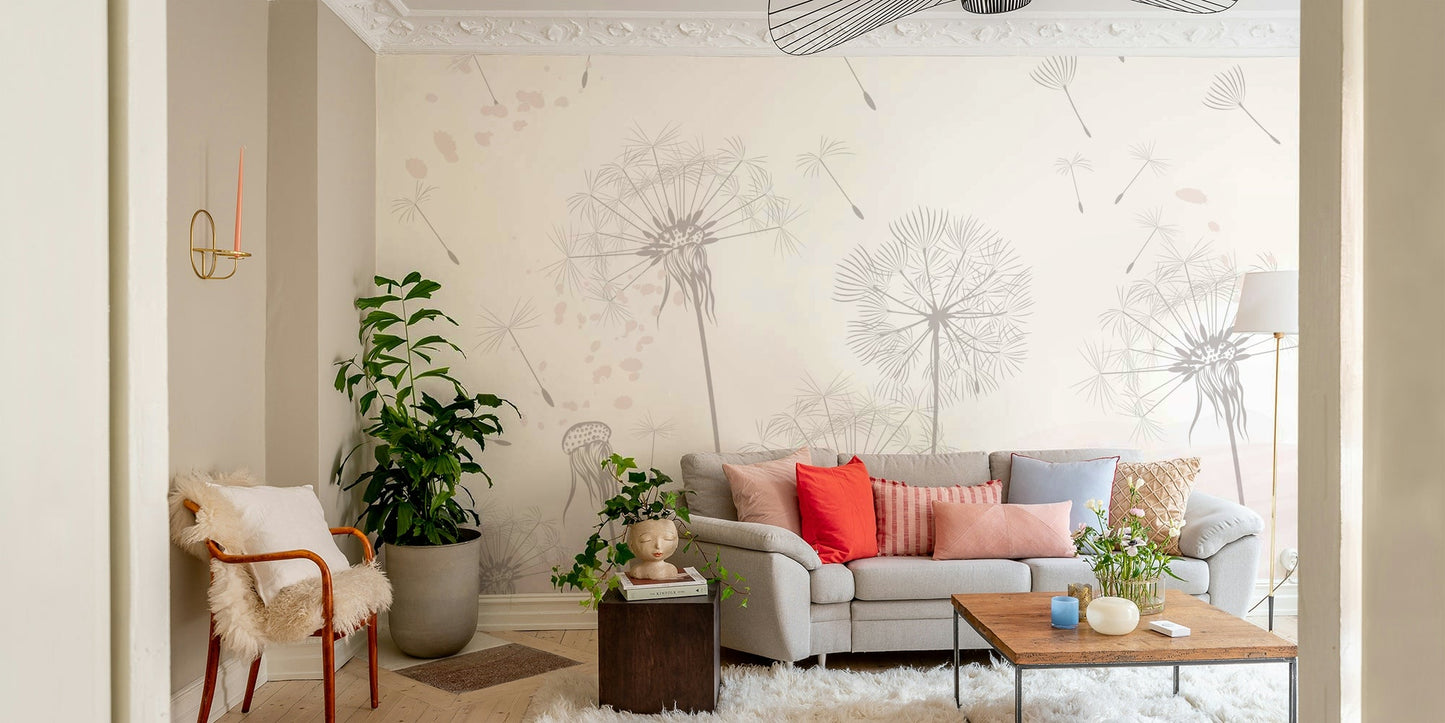 The elements resemble dandelion seeds or soft plumes.

