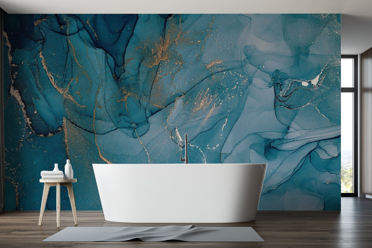 Alcohol Ink Art Blue Wallpaper Mural - Giffywalls