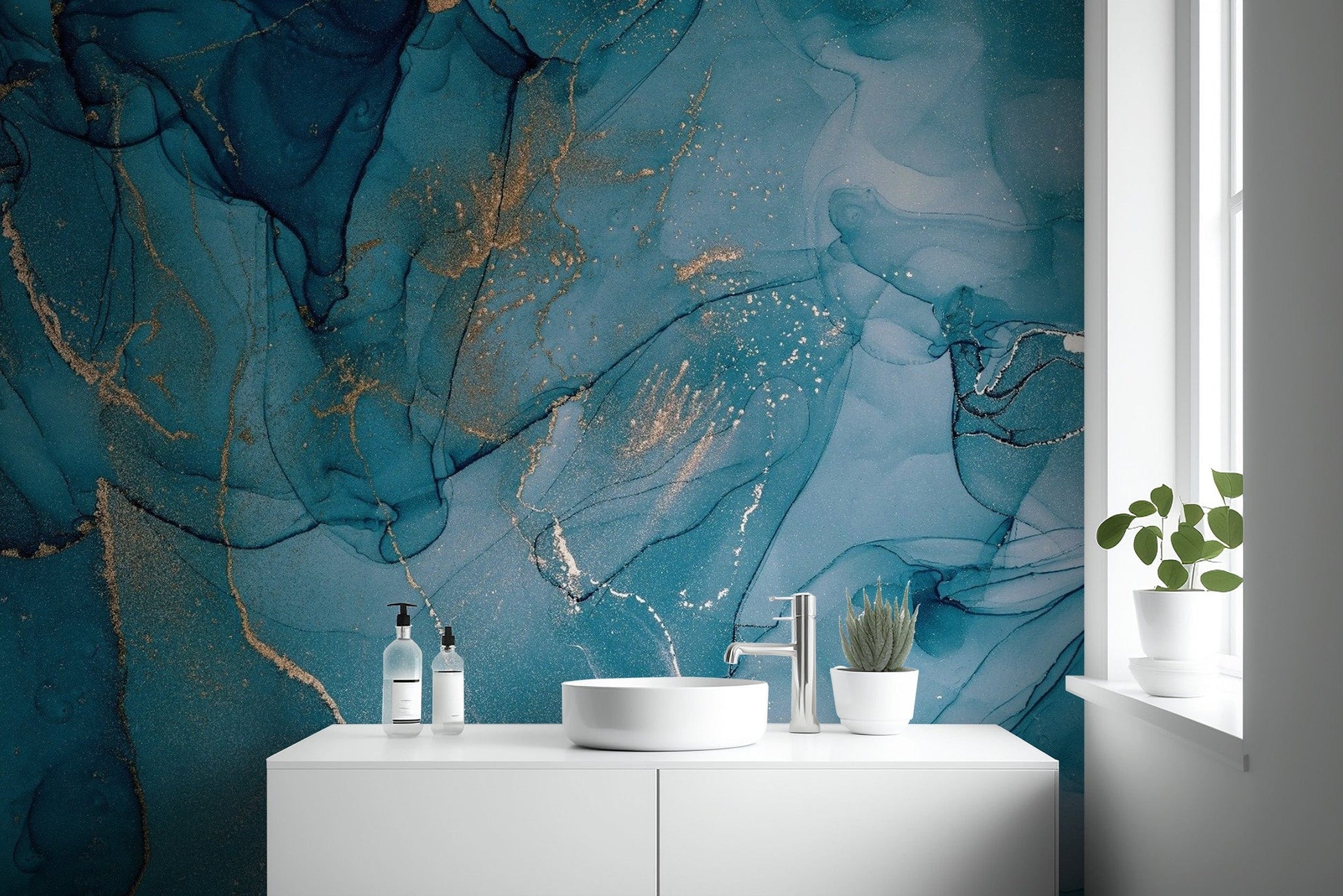 Alcohol Ink Art Blue Wallpaper Mural - Giffywalls