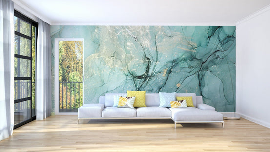 Teal alcohol ink mural design abstract-11

