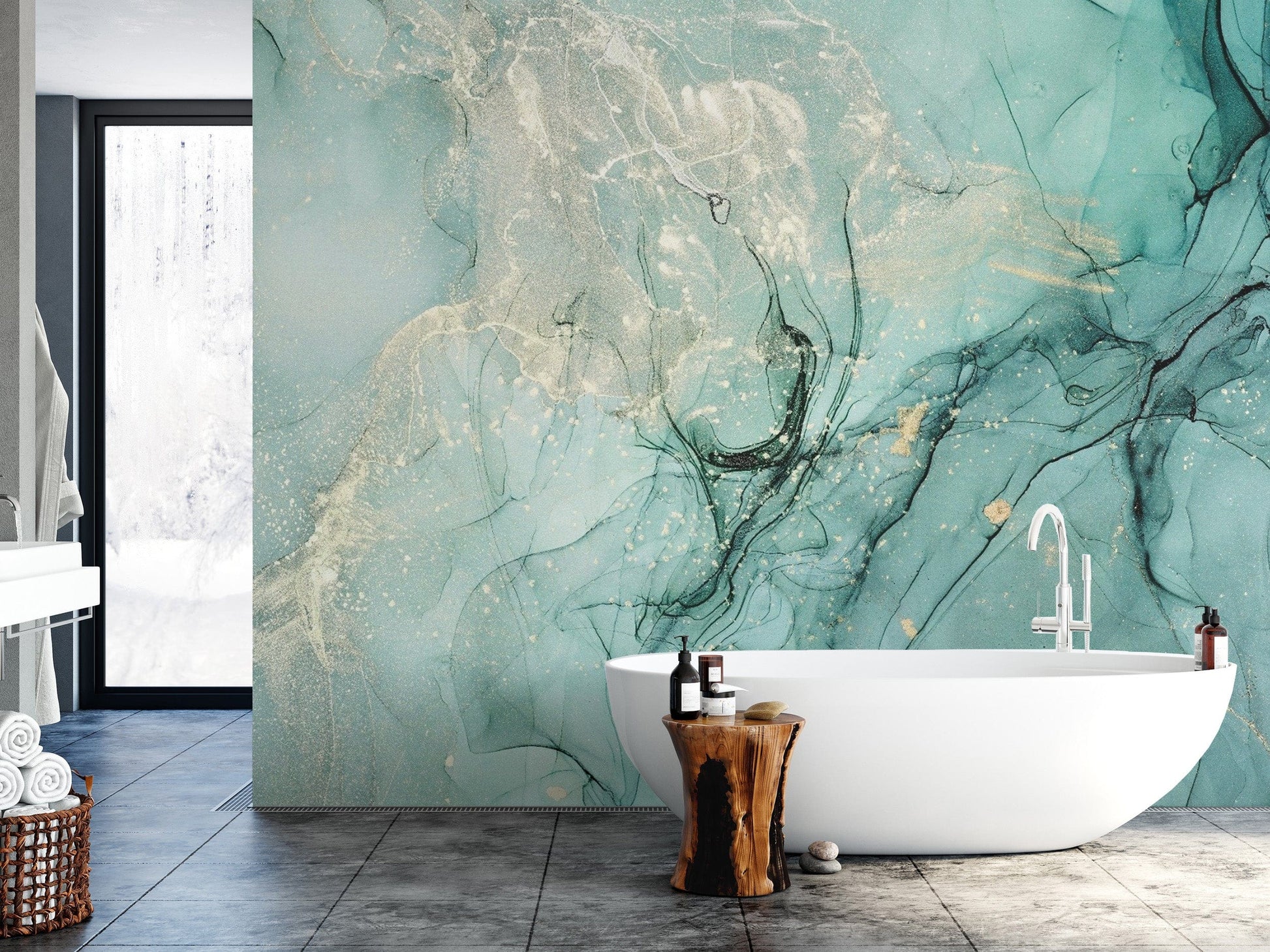 Vibrant teal alcohol ink art
