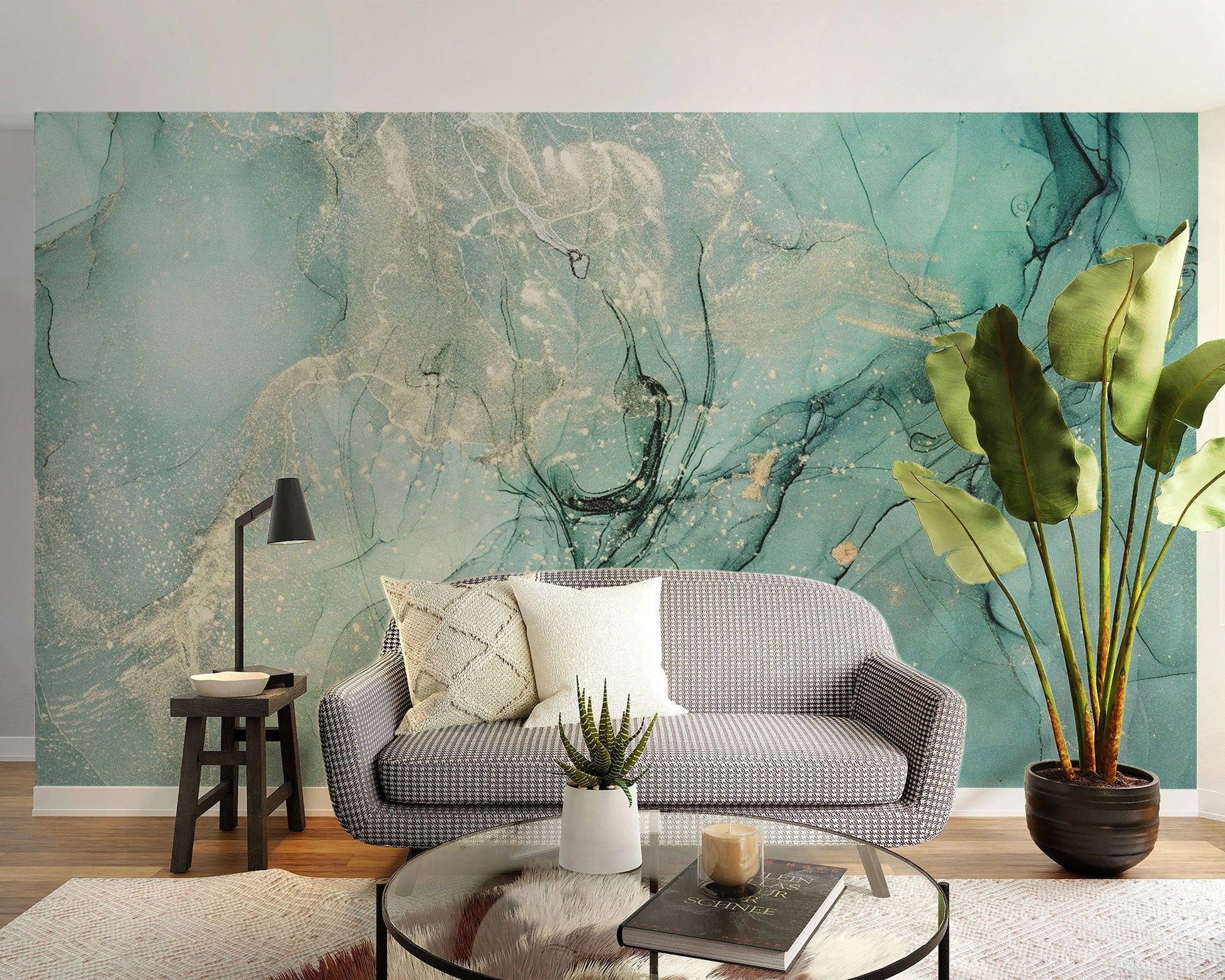 Fluid teal wallpaper pattern
