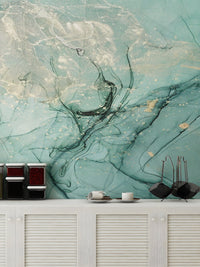Serene teal ink wall covering
