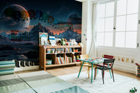 The image shows a peaceful, otherworldly scene with a horizon line.

