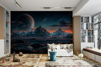 A wall mural of an alien landscape.

