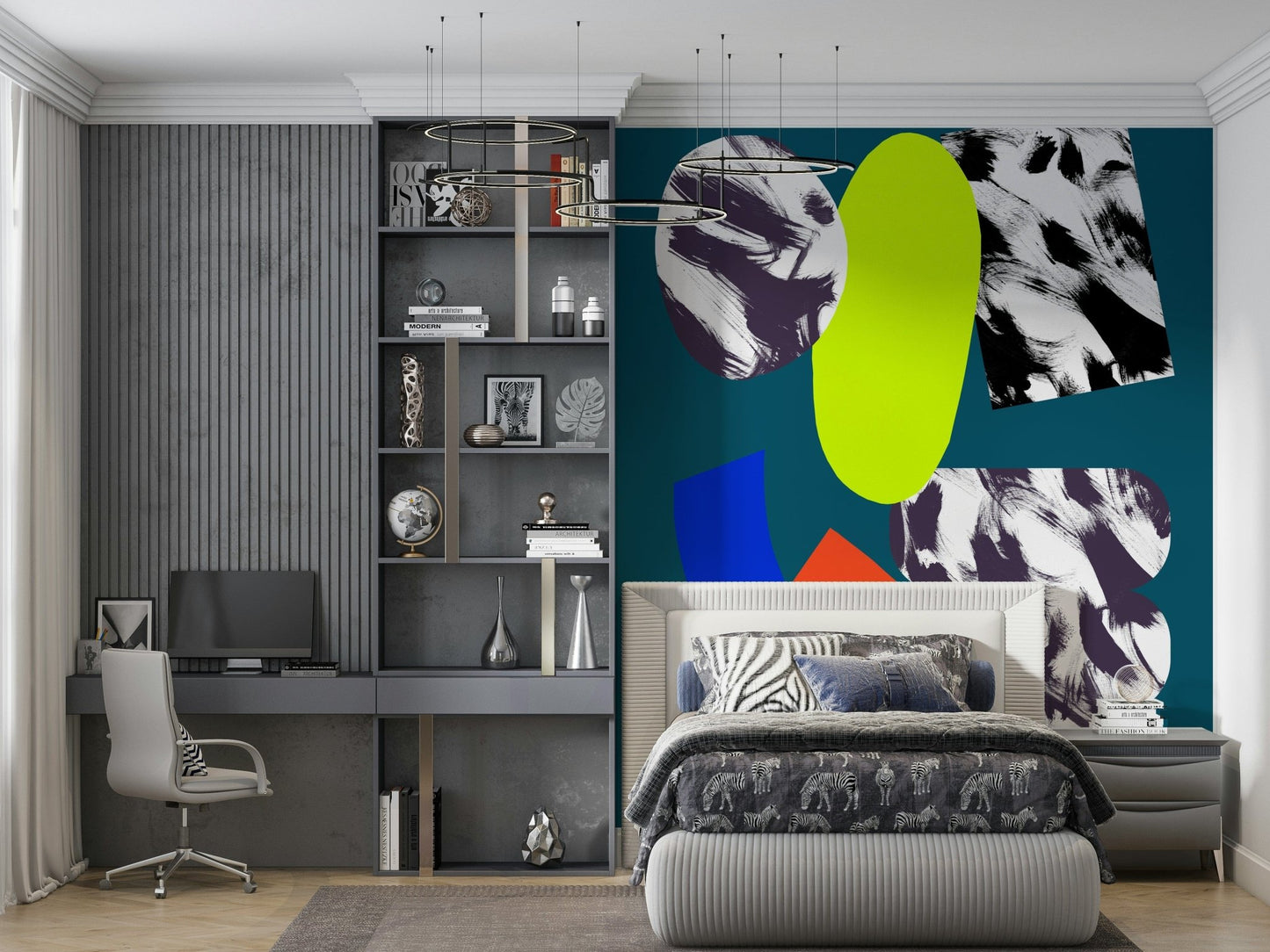 Bizarre oblong art, dashing indigo lines, All i feel product wallpaper.