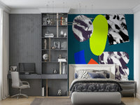 Bizarre oblong art, dashing indigo lines, All i feel product wallpaper.