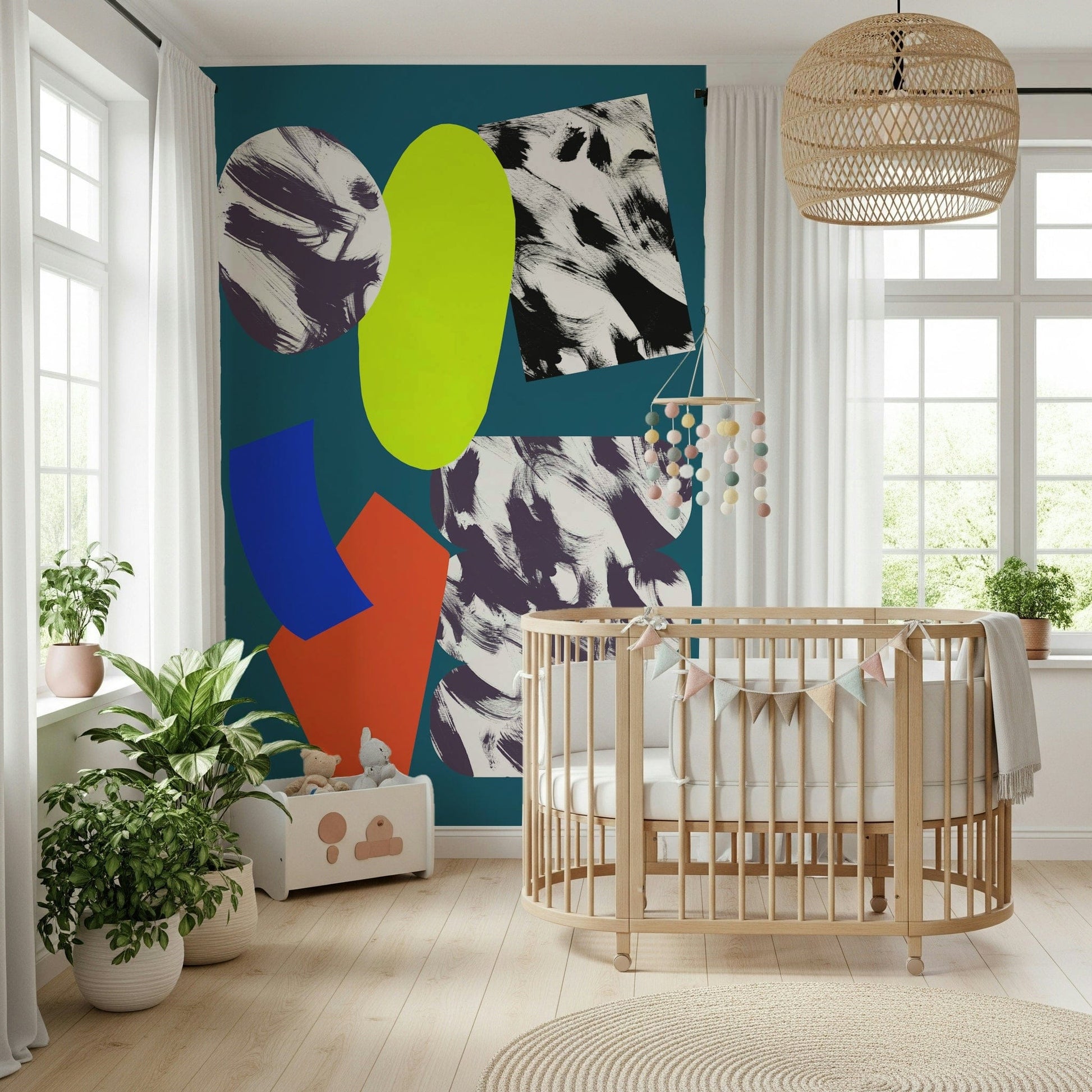 Jubilant wall mural: Luminous chartreuse, blue swish, All i feel.