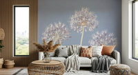 Botanical Allium Triplet flowers on grey background mural.