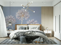 Serene Allium Triplet photo mural. Light gray background aesthetic.