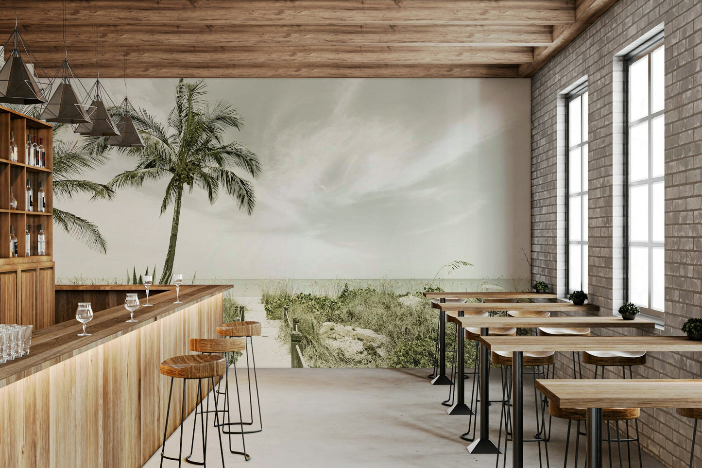 Coastal vintage wall mural for serene interiors.

