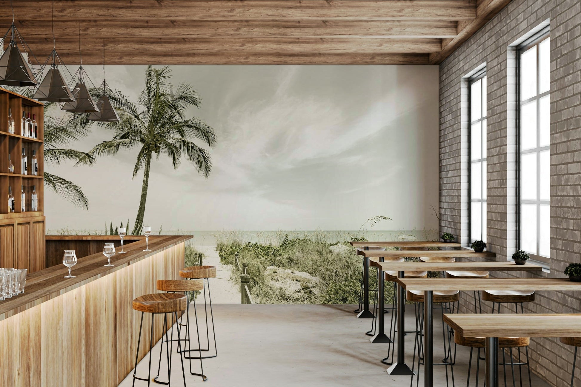 Coastal vintage wall mural for serene interiors.

