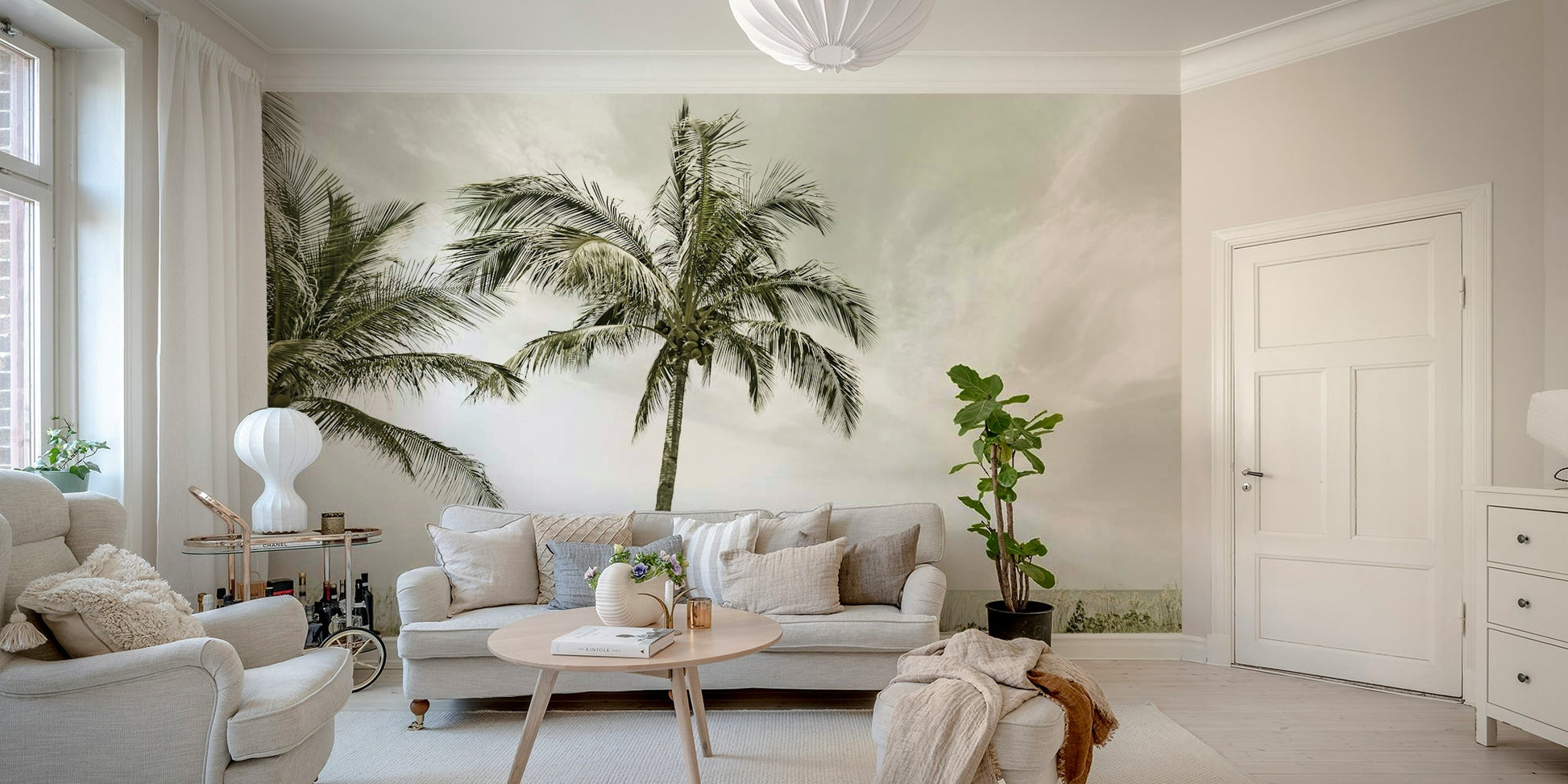 Peaceful beach mural for coastal room design.

