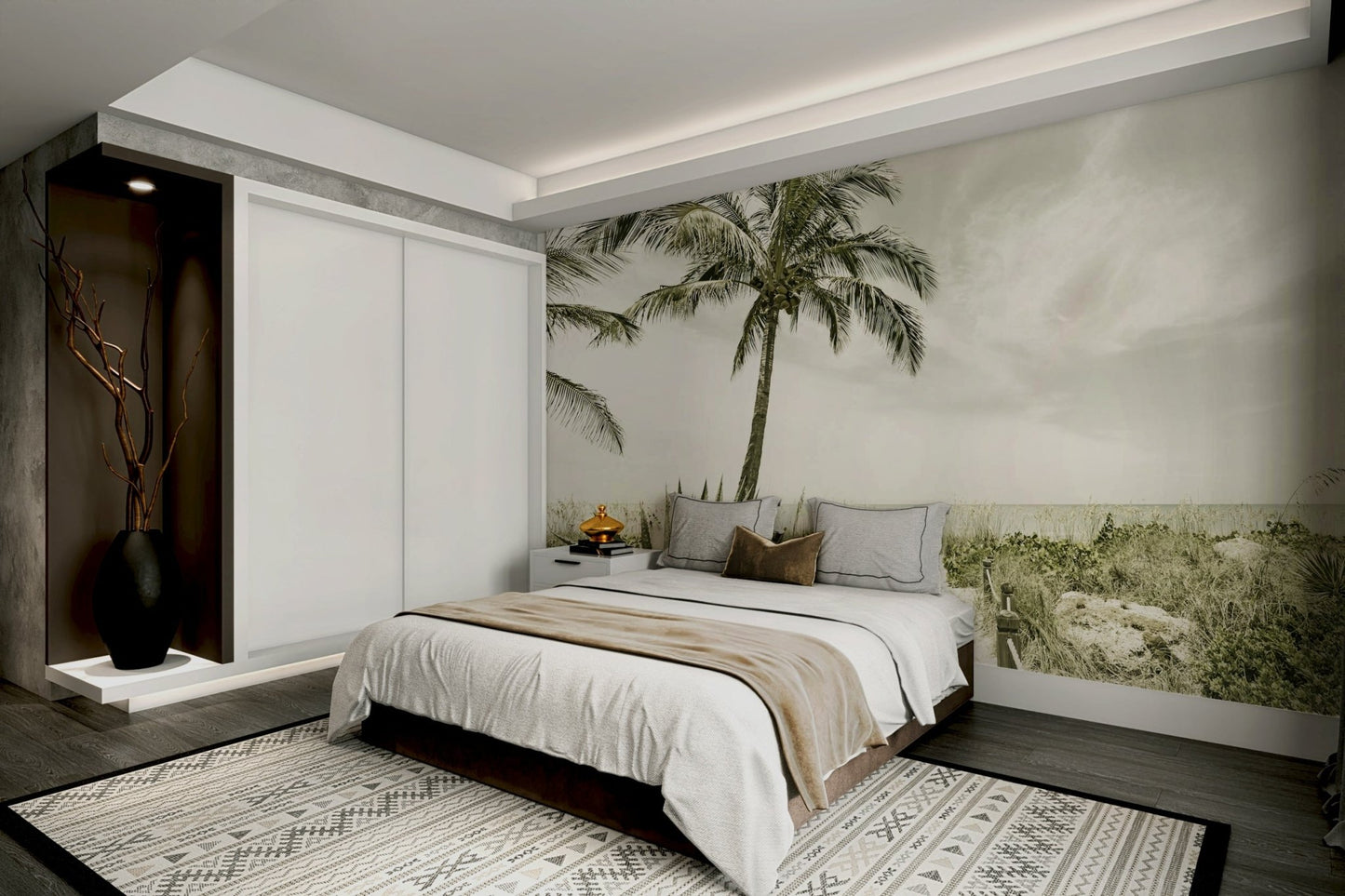 Soothing beach mural for a calm, vintage interior.

