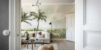 Vintage beach mural for serene room decor.

