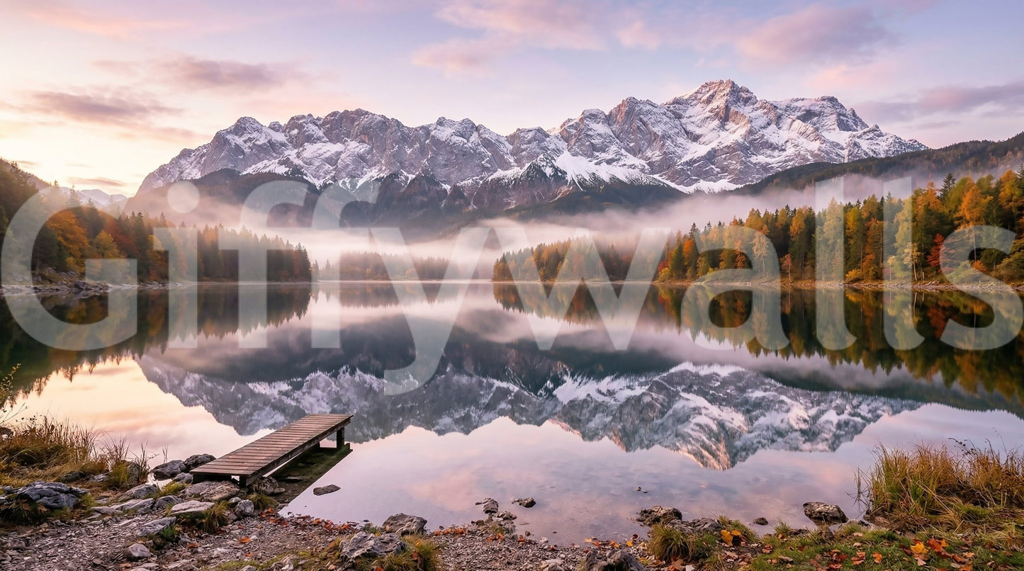 Mossy rocks and grasses edge the foreground of Alpenglow Reflection wall mural.GD9539