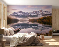 Mirrored peaks double across the calm water of Alpenglow Lake wall mural.GD9539
