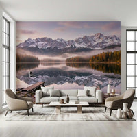 Autumn forest in gold and orange wraps the shoreline of Alpenglow Reflection wall mural.GD9539