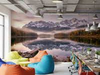 Snow-tipped peaks rise Office workplace  in Alpenglow Lake wall mural.GD9539