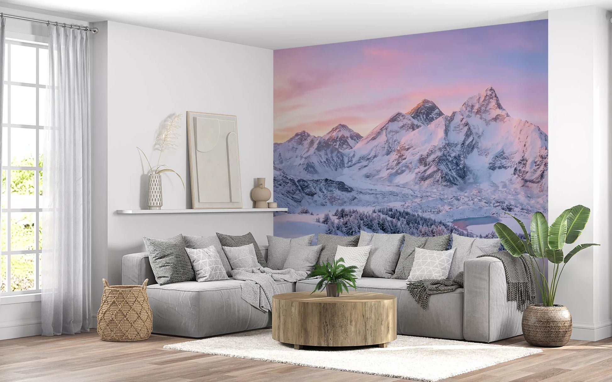 Alpenglow Peaks design brings a scenic mountain thrill to this Living room ., GD9107