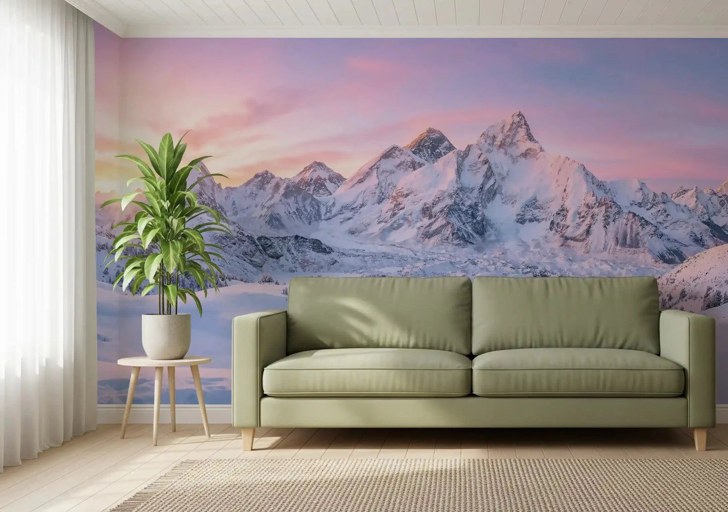 Alpenglow Peaks Panorama Wall Mural displays a stunning sunset over a massive snowy range., GD9107