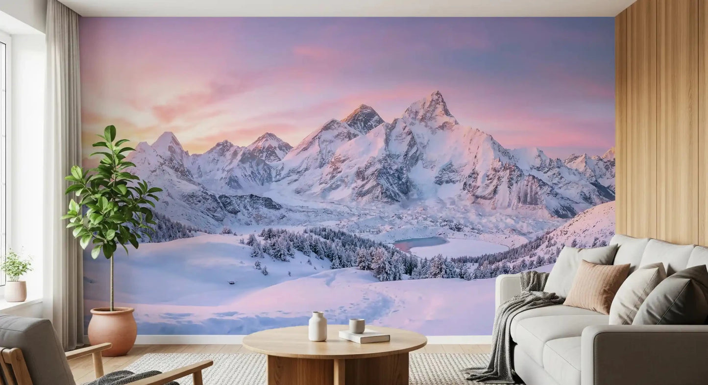 This Living room is updated with the epic Alpenglow Peaks panorama design., GD9107