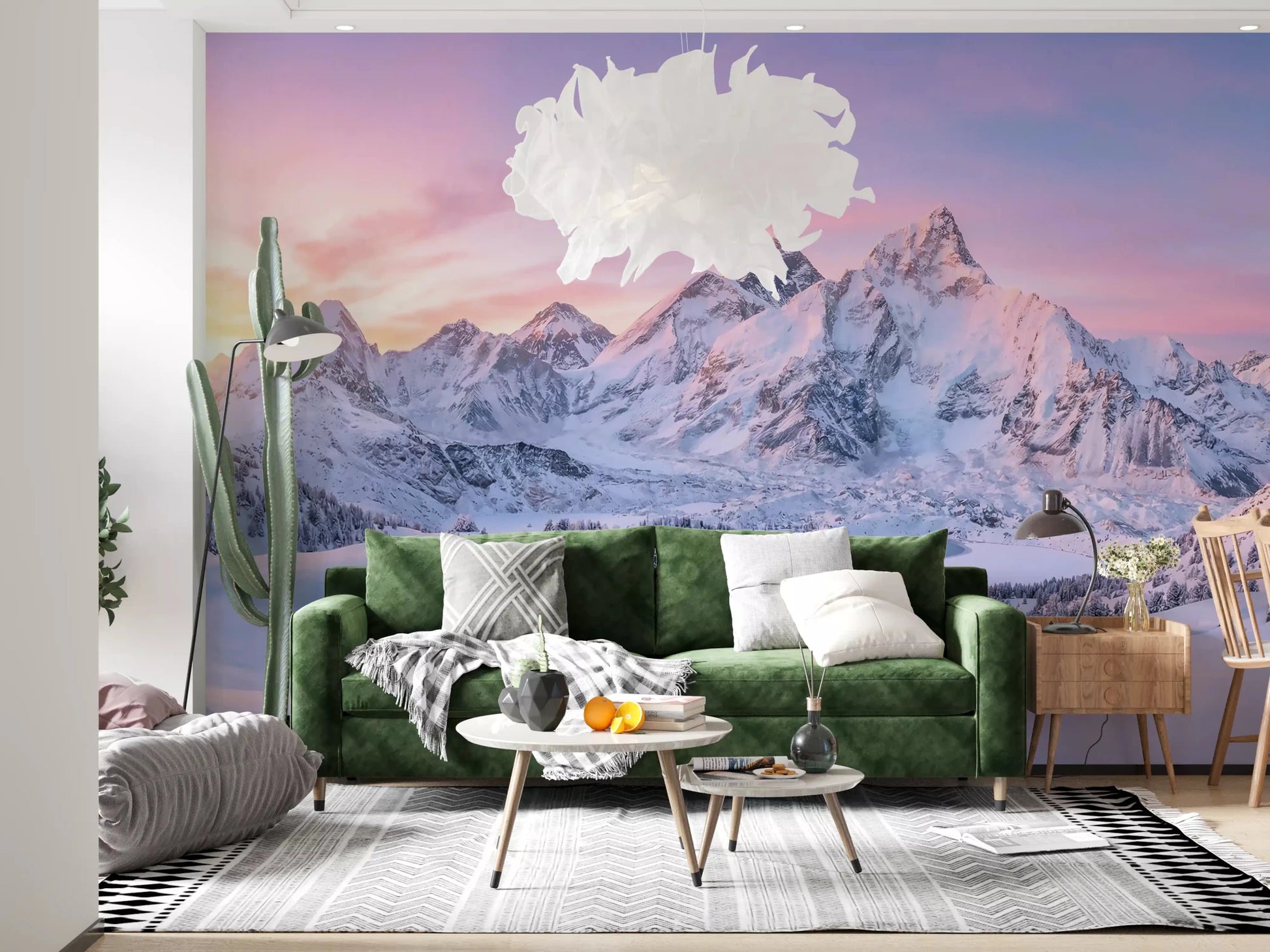 Alpenglow Peaks Panorama makes an immersive statement on a large feature in a Living room., GD9107