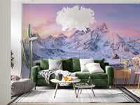 Alpenglow Peaks Panorama makes an immersive statement on a large feature in a Living room., GD9107