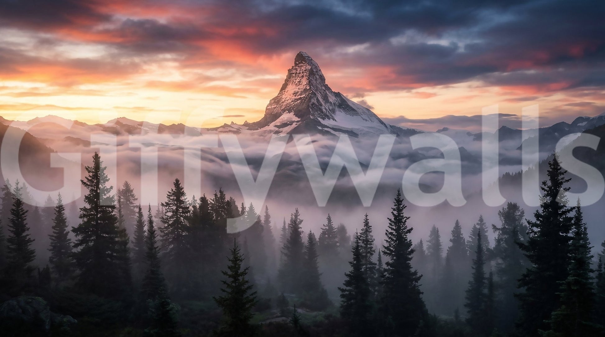 Snow-capped rocky summit texture of the Alpenglow Summit wall mural.GD9462