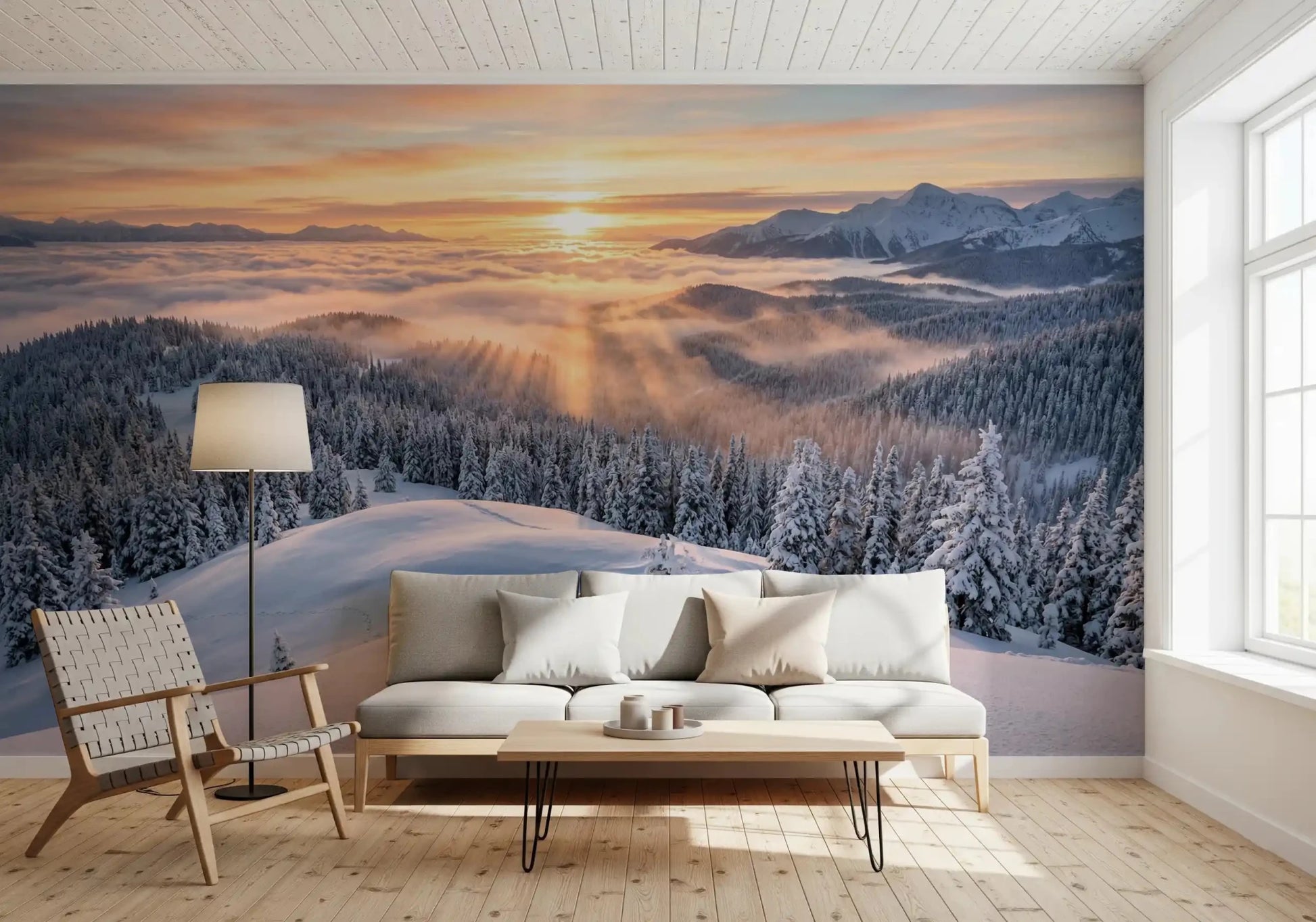 Hallway featuring Alpenglow Winter Majesty wall mural and alpine winter peaks, GD9025