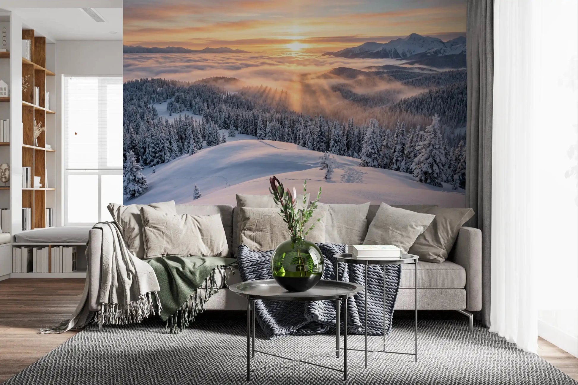Office Home using Alpenglow Winter Majesty wall mural with glowing snow scene, GD9025