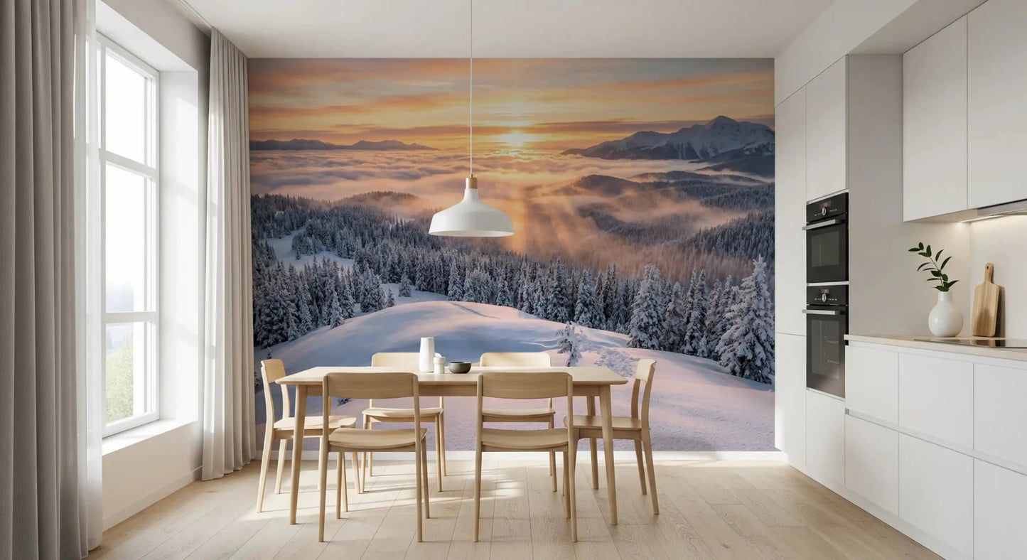 Alpenglow Winter Majesty wall mural with alpine peaks and cloud-filled valley, GD9025