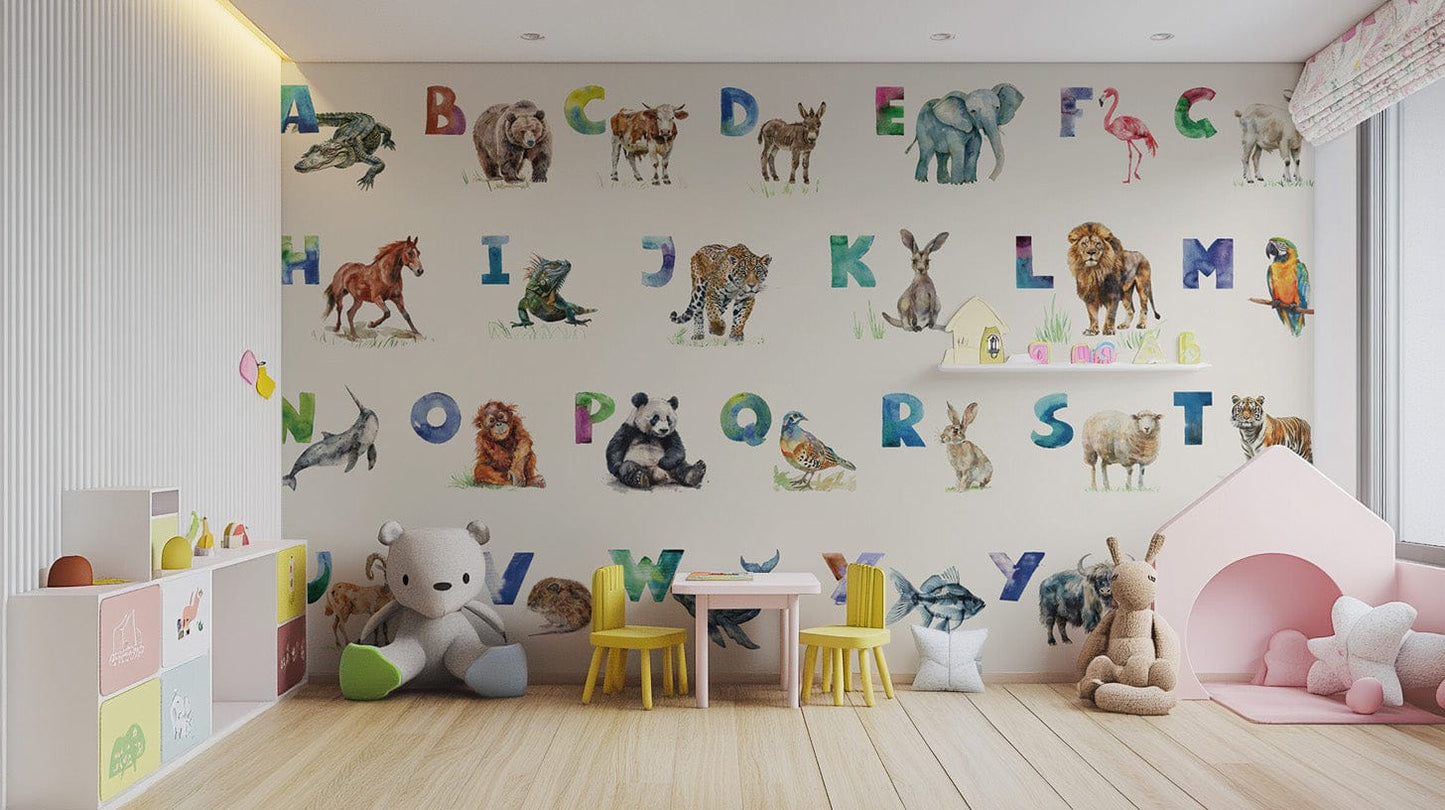 Whimsical alphabet mural for kids room